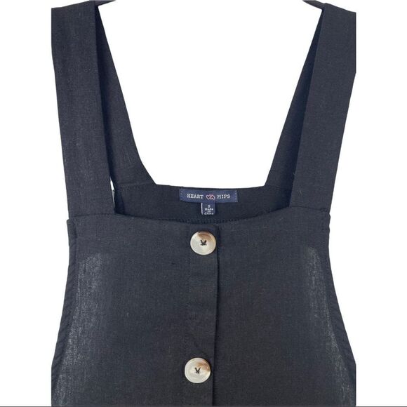 HEART & Hips Black Linen Blend Button Front Pinafore Dress Size S - Picture 3 of 5